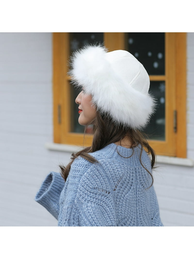 Welling Mongolian Men Women Winter Faux Fur Suede Fluffy Beanie Warm Hat Snow Cap -