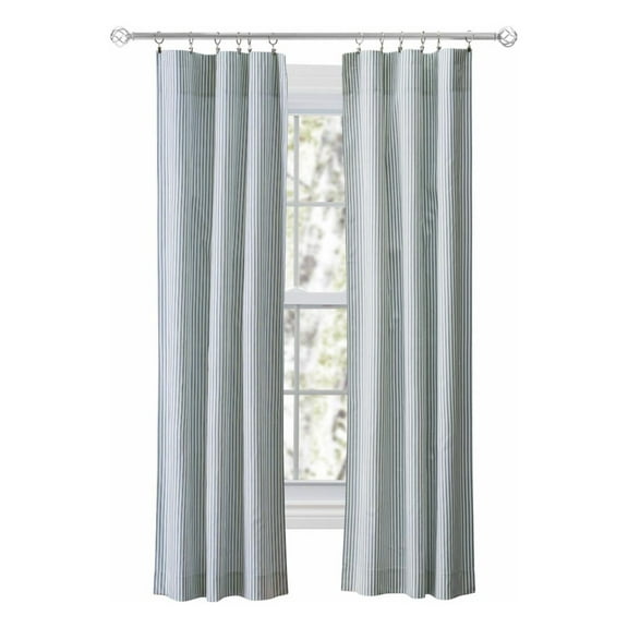 Ellis Curtain Plaza Classic Ticking Stripe Printed 3" Rod Pocket Tailored Panel Pair with Tiebacks 56" x 63" Tan