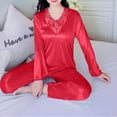 thumbnail image 5 of Tnhcen Women's Plus Size 3XL Soft Satin Touch 2 Piece Pajama Set, V-Neck Long Sleeve Sleepwear, 100% Polyester Loungewear for Women, Cozy Home Clothes 3XL, 5 of 6