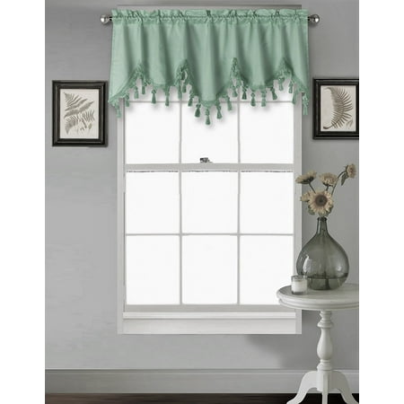 Ascot Package - (WAVE) SAGE GREEN 1PC Elegant Faux Silk Rod Pocket Swag Waterfall Ascot Dressing Valance with Tassels, 55