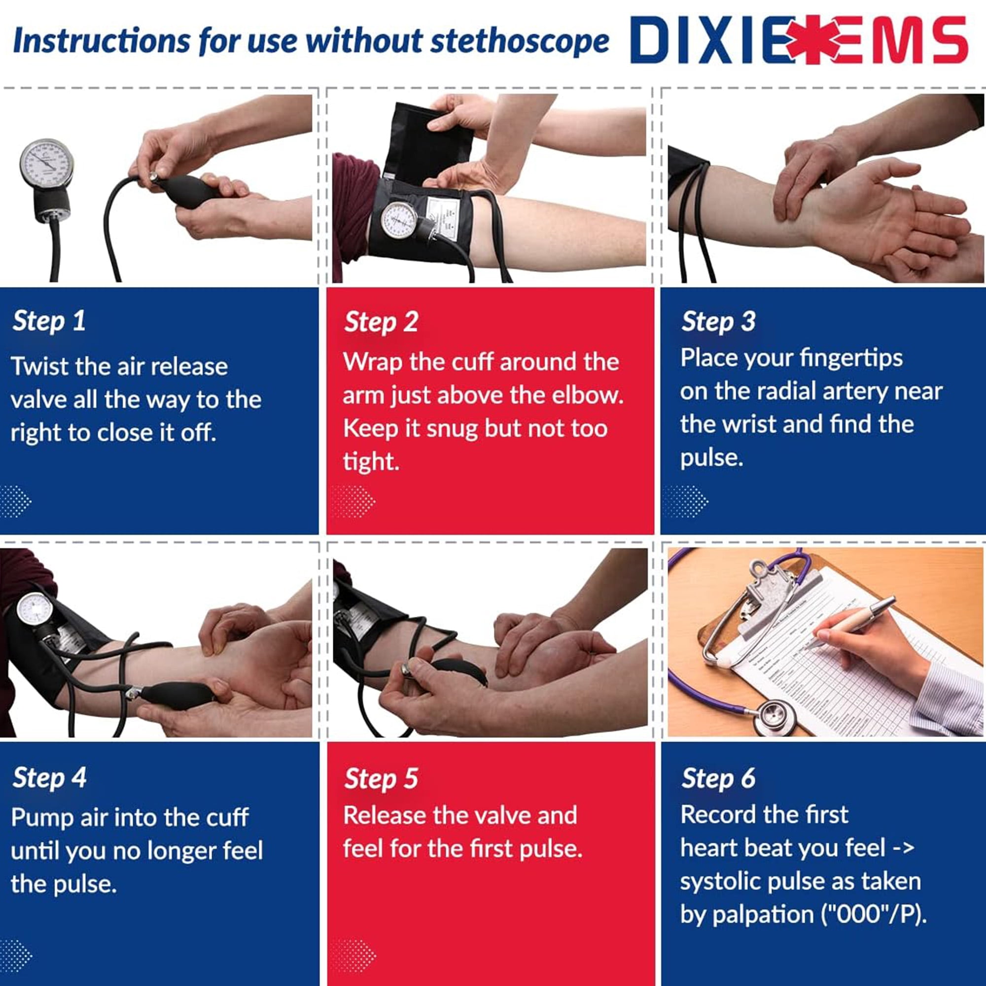 Dixie EMS Manual Blood Pressure Cuff Sphygmomanometer & Medical Stethoscope Kit - Blue