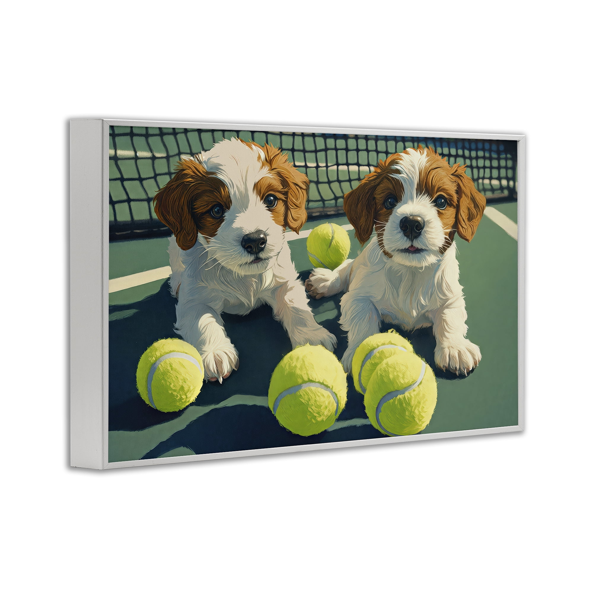 Stupell Industries Playful Puppies with Tennis Balls White Framed Giclee Art, design by Imagine It Images