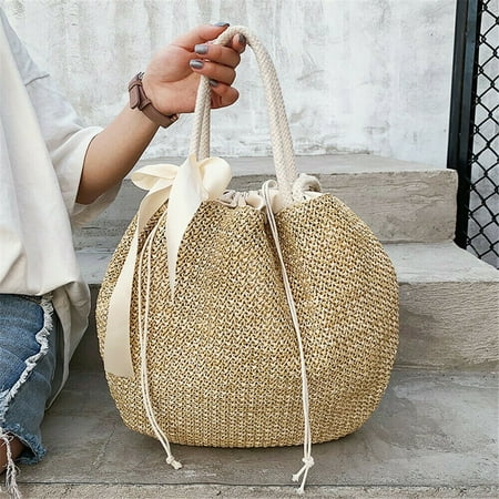 New Style Handmade Woven Tote Straw Bag Bow Hand Bags Summer Beach Travel Women High Capacity Bag Casual Fashion Hot