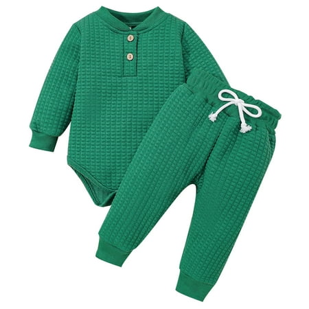 

XINSHIDE Newborn Infant Baby Set Girls Boys Winter Long Sleeve Solid Thickened Warm Romper Tops Pants 2Pcs Outfits Clothes Set