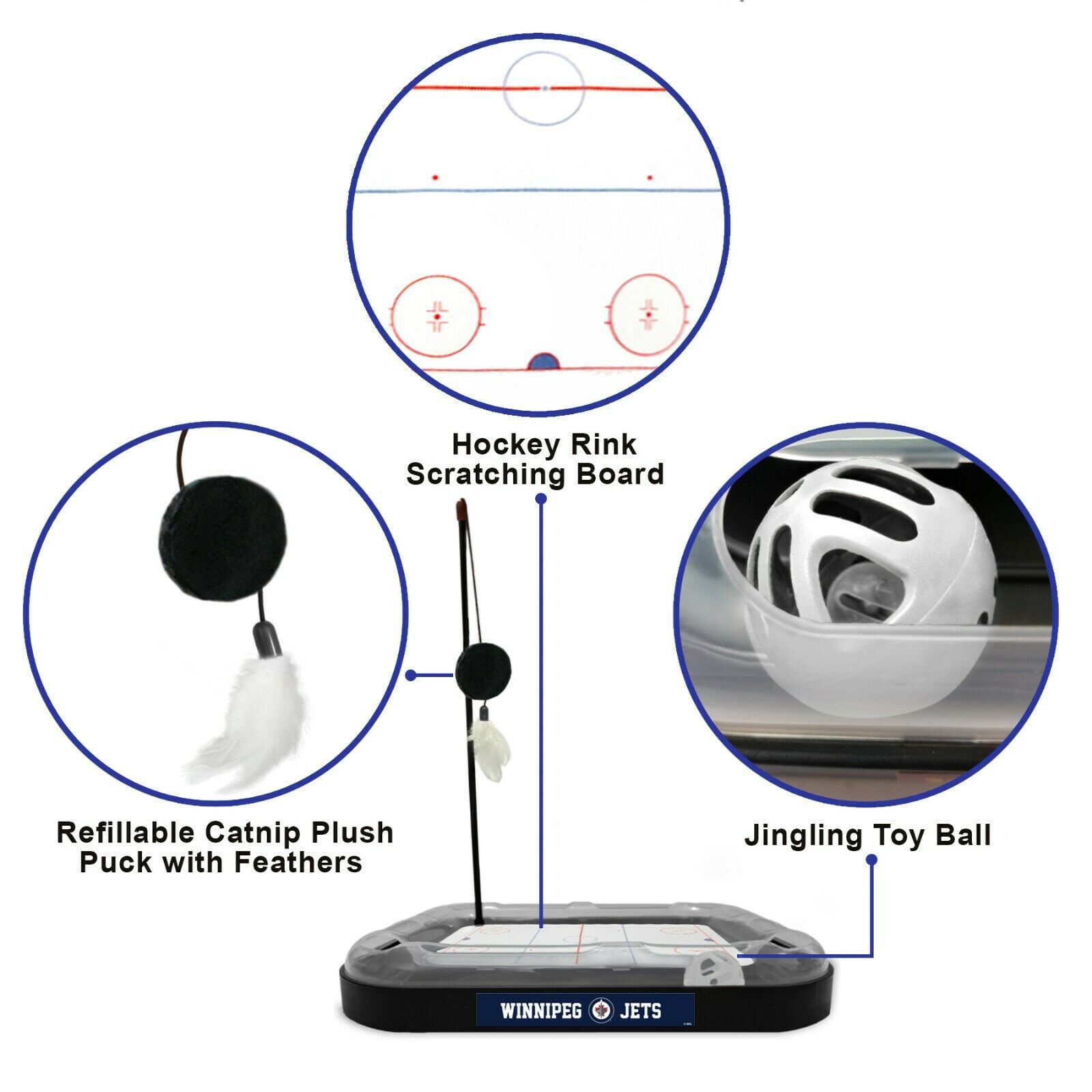 NHL Winnipeg Jets CAT Scratcher Toy with Catnip Plush & Feather Cat Toy 5-in-1 Kitty Toy