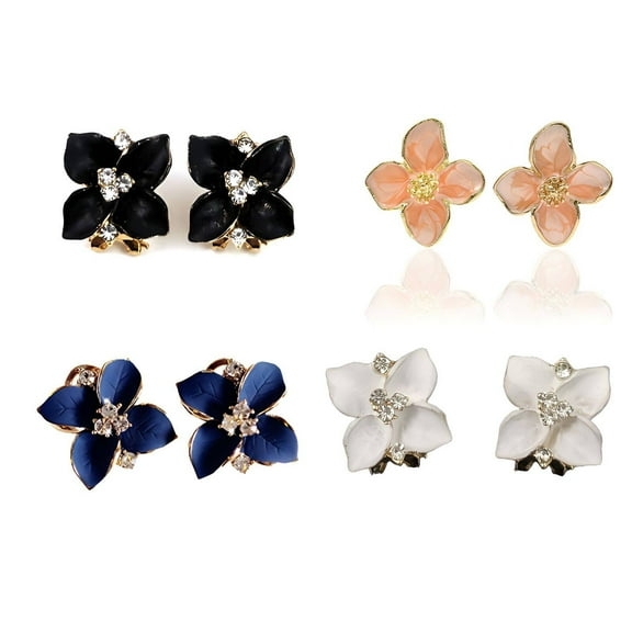 DESIGNICE 4Pair Flower Earrings,Camellia Earrings Studs,Minority and Simplicity Earrings for Women,Color-Mixing