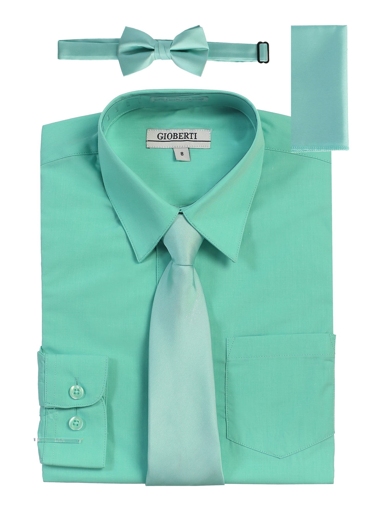 Gioberti Little Boys Mint Solid Shirt Tie Bow Tie Square Pocket 4 Pc Set 2t Walmart Com