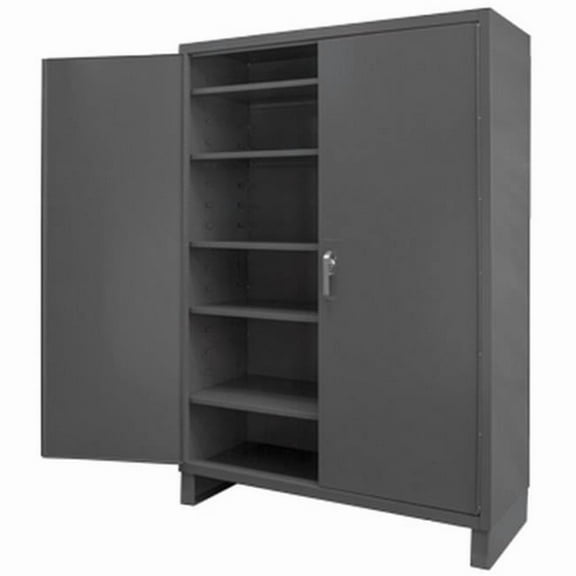 Durham SSC-602484-5S-95 14 Gauge Flush Style Lockable Double Door Storage Cabinet with 5 Adjustable Shelves, Gray - 60 in.
