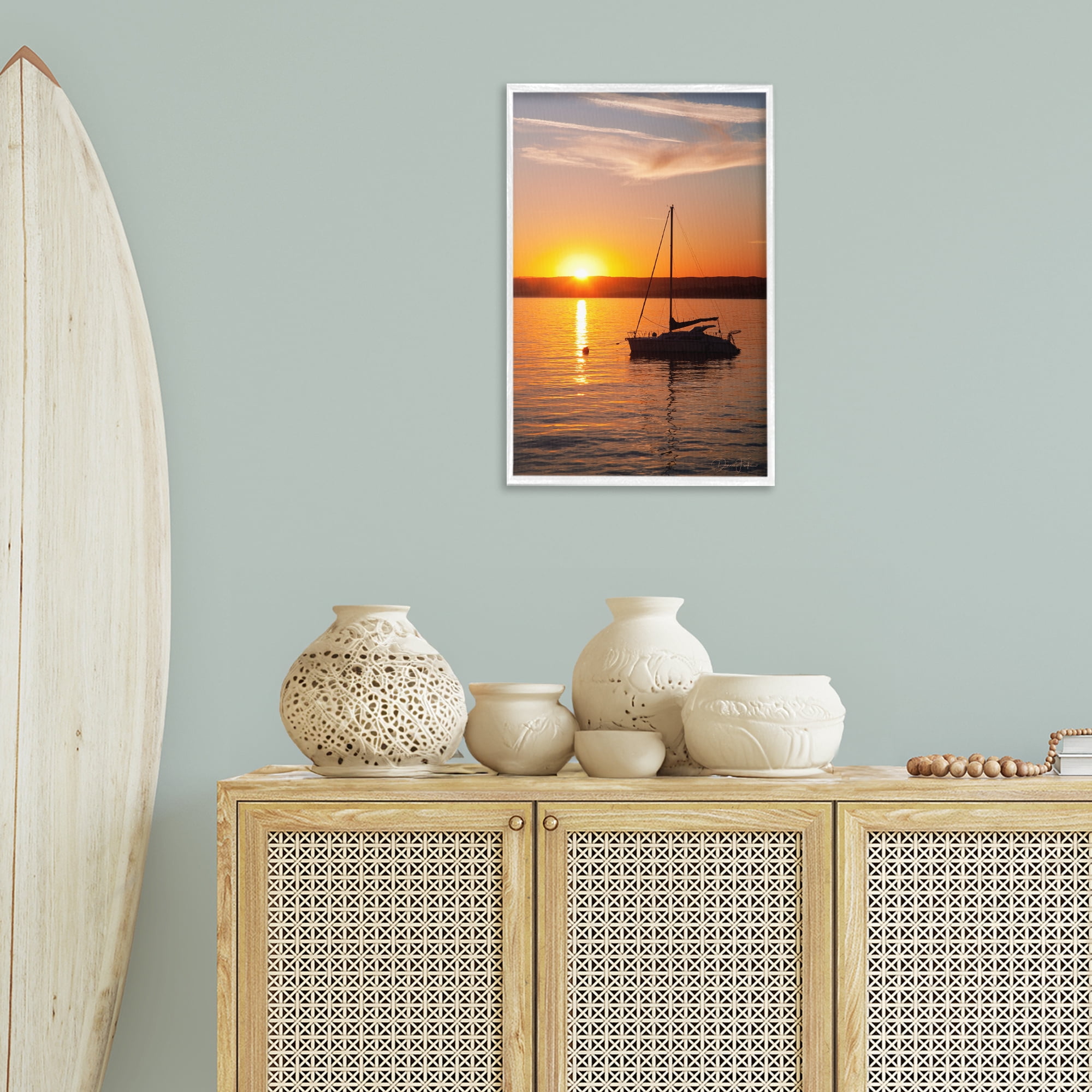 Stupell Industries Boat Ride at Sunset Landscape Photography White Framed Art Print Wall Art, 16 x 24