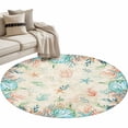thumbnail image 2 of Beach Coastal Round Area Rug 4ft, Summer Coral Starfish Nautical Ocean Vintage Washable Non-Slip Circle Rugs for Bedroom Living Room Kitchen, Soft Non Shedding Circle Carpet for Dining Room Dorm, 2 of 9