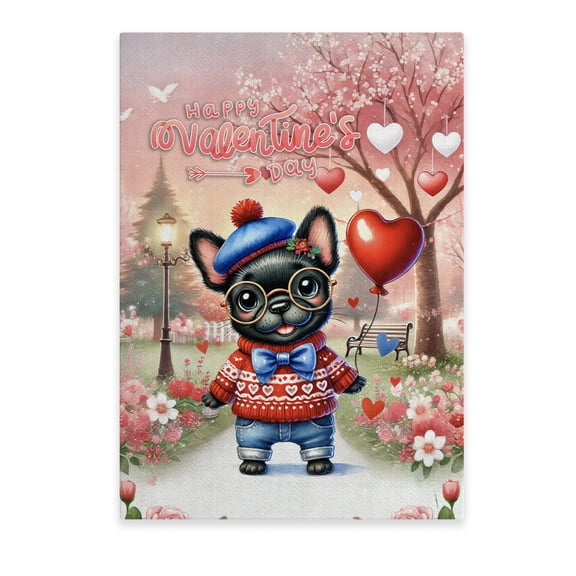 Happy Valentine’s Day Adorable French Bulldog Puppy Holding Heart Balloon Vertical Matte Canvas Poster Dog Lover Gifts Wall Art Home Decor - 00030