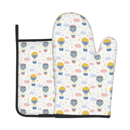 

Xecao Hot Air Balloon Pattern Oven Mitts and Pot Holders Sets Heat Resistant Silicone Oven Mittens Extra Thicken Long Kitchen Cotton Oven Glove for Cooking