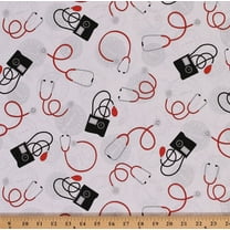 Cotton Stethoscope Medical Equipment Blood Pressure Gauge Calling All Nurses Cotton Fabric Print by the Yard (37304-2)