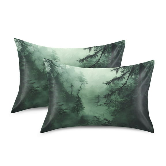 Yayeee Pillowcase Standard Size Set of 2 Satin Wrinkle Resistant Pillow Case, Green Forest