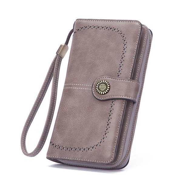 Cartera de mujer de piel encerada europea y americana Cartera vintage Monedero largo de gran capacidad europeo y americano