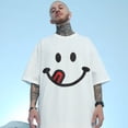 thumbnail image 3 of Niepce Inc Streetwear Cotton Elbow Sleeve Graphic Tees Men Emoji Crew Neck T-Shirt, 3 of 9