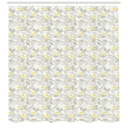 Birds Shower Curtain Linear Lobed Leaves On Vertical Branches On