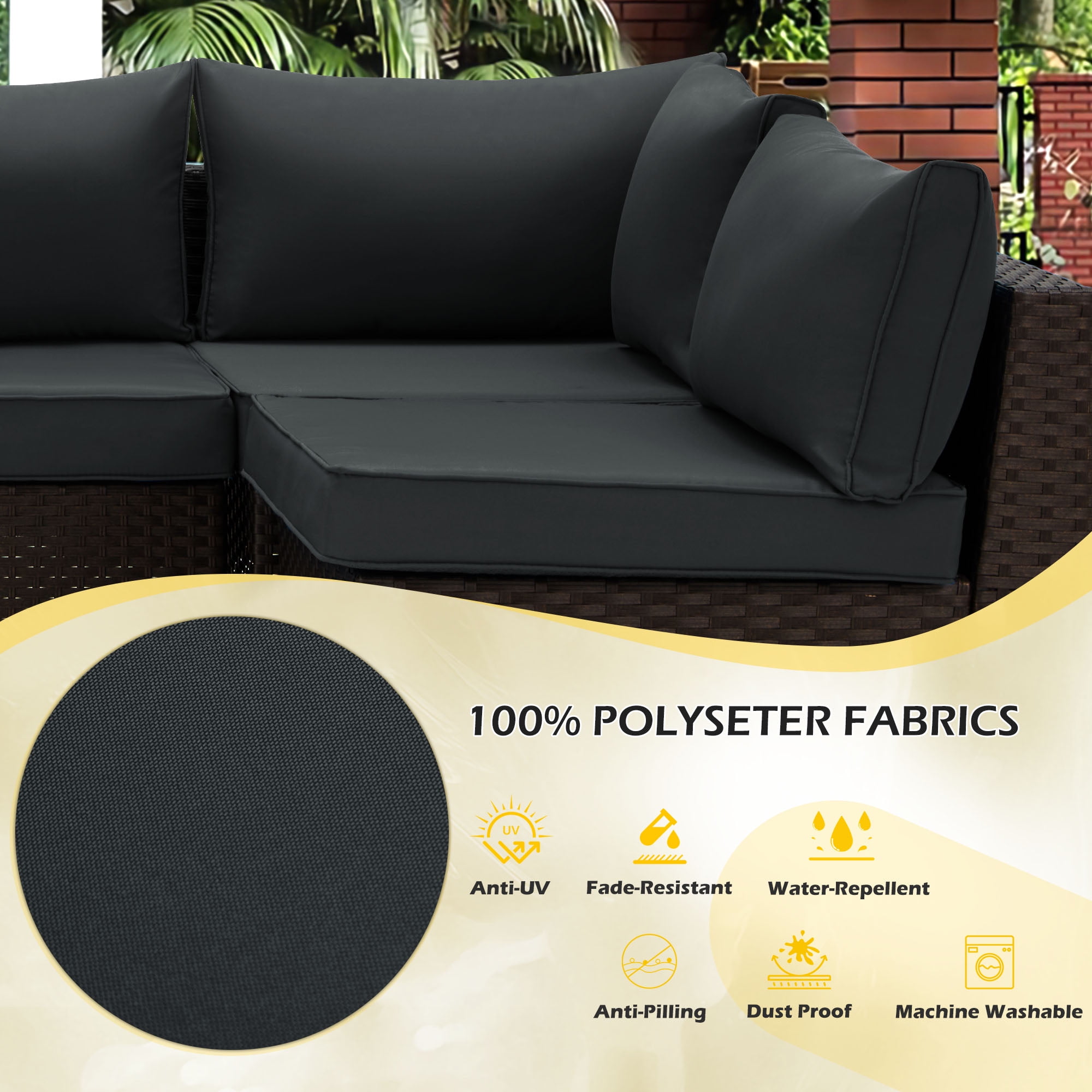 HOMREST 25.4 in x 25.4 in Outdoor Replacement Cushions,14-Count Black