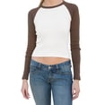 thumbnail image 1 of Txlixc Pullover de mujer, cuello redondo de contraste, manga de raglan larga, adecuado para la primavera y el otoño Txlixc moda, 1 of 3