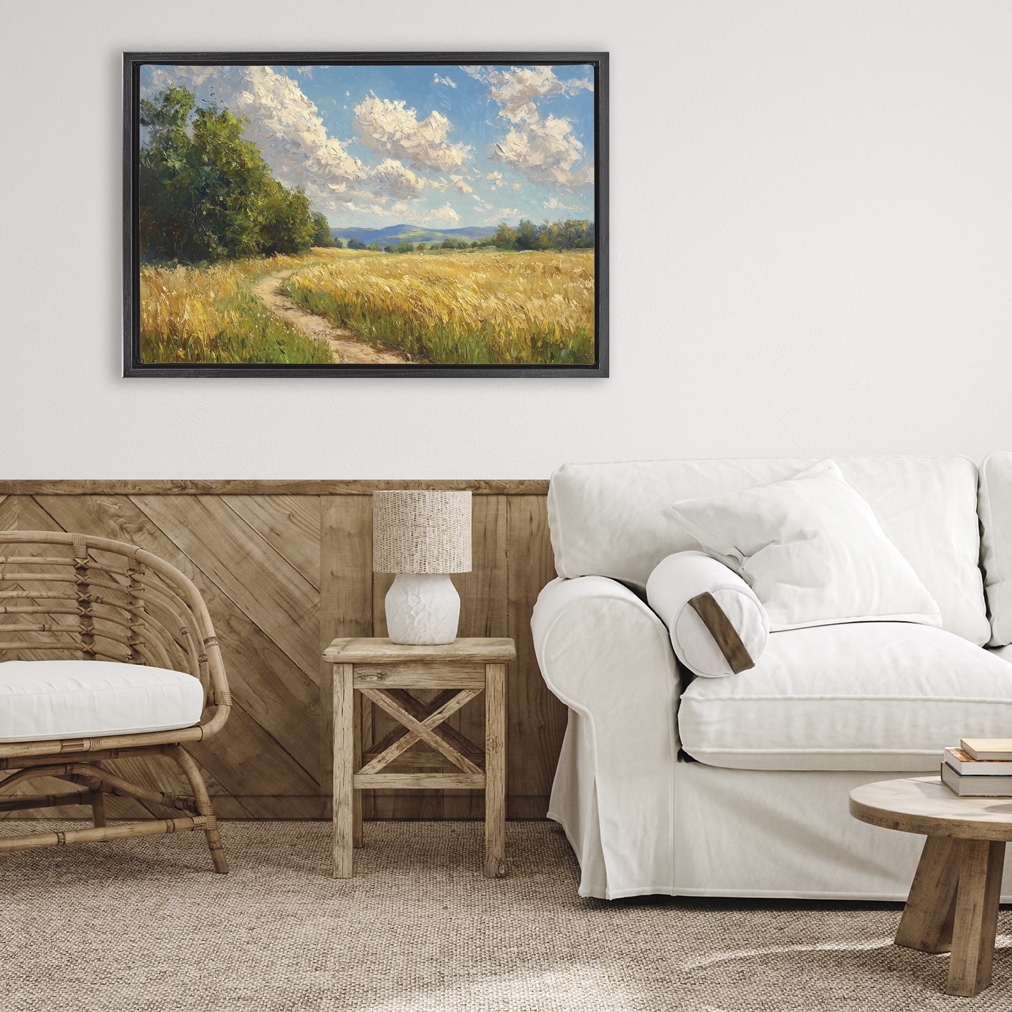 Stupell Industries Winding Path Through Wheat Field Black Framed Floater Canvas Wall Art, design by Creative Studio
