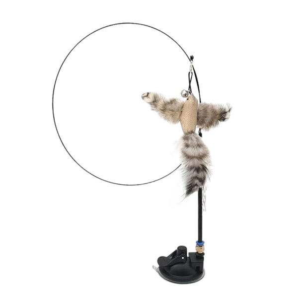 Divertido juguete de plumas para gatos, varita interactiva para gatos, potente ventosa para jugar con campana, herramienta de entrenamiento para gatitos en interiores, ejercicio para gatitos. A