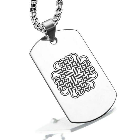 Stainless Steel Celtic Love Knot Dog Tag Pendant Necklace