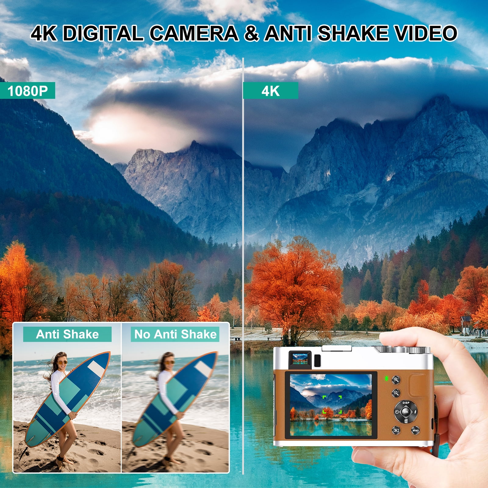 4K Digital Camera Autofocus for Photography 48MP 4K Cameras for YouTube 16X Digital Zoom Vlog Camera with 32GB SD Card