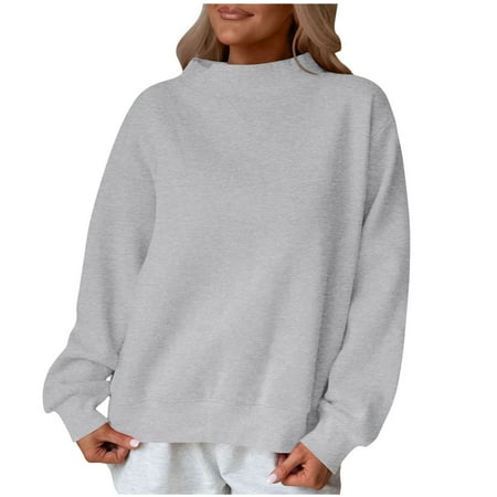 hotojiny Women s Oversized Sweatshirt Casual Mock Neck Long Sleeve Shirts Fall Trendy Tops Fashion Gym Loose Fit Workout Clothes