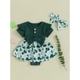 thumbnail image 2 of Suealasg Infant Boys Girls Irish Festivals Outfit 3 6 9 12 18 Months Baby Long Sleeve Shamrock Print Romper Dress + Headband Set 0-18M 2Pcs Newborn Girl Spring Clothing, 2 of 9