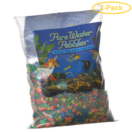 Neon Pebble - Pure Water Pebbles Aquarium Gravel - Neon Rainbow 2 lbs (3.1-6.3 mm Grain) - Pack of 2
