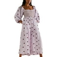 thumbnail image 2 of Casual Embroidered Maxi Dress for Women Square Neck Backless Smocked Ruffle Puff Sleeve Dress Summer Sundress, 2 of 7