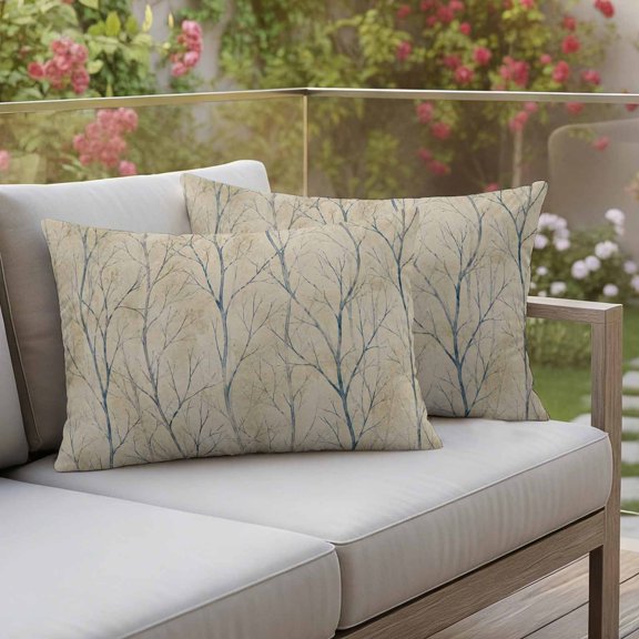 Vintage Branches Outdoor Waterproof Throw Pillow Covers 20x12 Set of 2, Forest Nature Landscape Rustic Decorative Pillowcases Cushion Pillowcase for Couch Sofa Patio Outside Pillow Protector
