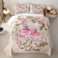 thumbnail image 2 of Castle Fairy Floral Rose Perfume Print Bed Spread Queen,Vintage Graffiti Pattern Queen Coverlet Set,Pink Beige, 2 of 7