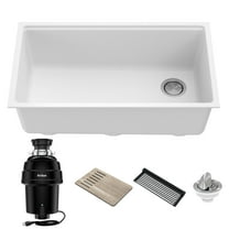 KRAUS Bellucci Workstation 32 in. Undermount Granite Composite Single Bowl Kitchen Sink in White with WasteGuard 1 HP Continuous Feed Garbage Disposal and Accessories