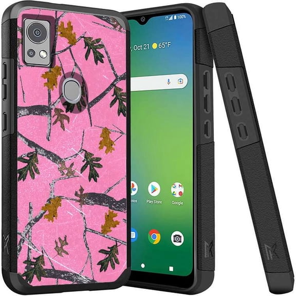 ANJ  Shockproof Dual Layer Slim Hard Case   Tempered Glass Cover Compatible with Icon 5, AT&T Motivate 4 - Pink Tree