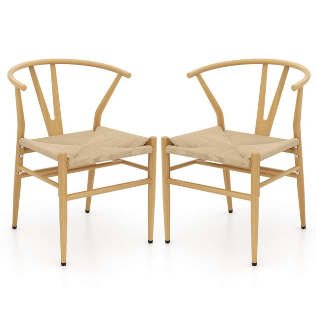 Costway Modern Dining Chair Set of 2 Weave Kitchen Armchairs with Y-Shaped Curved Backrest