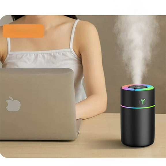 Mini USB Humidifier for Desk & Car - White Plastic Portable Humidifier with Colorful LED Lights, 5.09 Inch Small Humidifier for Office, Bedroom, Travel - Ultra Quiet & Lightweight (120g)