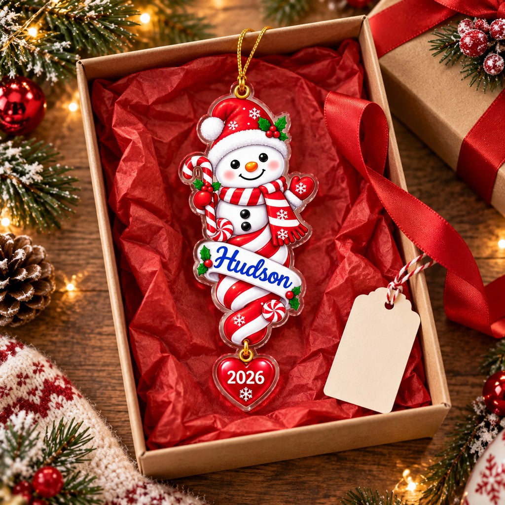 Personalized Christmas Tree Ornament Candy Cane Snowman 2026 - Walmart.com