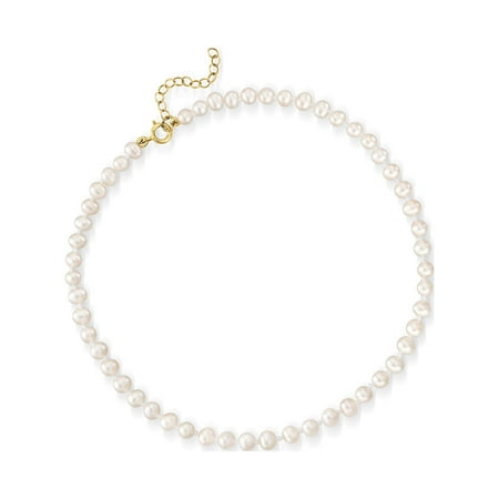 RS Pure by Ross-Simons 4-4.5mm Cultured Pearl Anklet With 14kt Yellow Gold, Women's, Adult