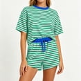 thumbnail image 4 of Xdegoge Women's Striped 2 Piece Shorts Set Casual Short Sleeve T Shirt and High Waisted Drawstring Shorts Summer Lounge Active Tracksuit Pajama Sets, 4 of 6