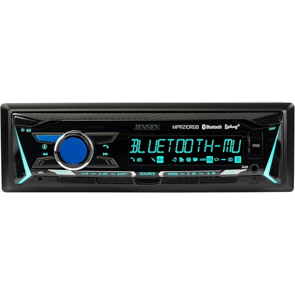 Jensen MPR210RGB Single DIN Car Stereo LCD Bluetooth Hands Free Calling Music Streaming AM/FM USB