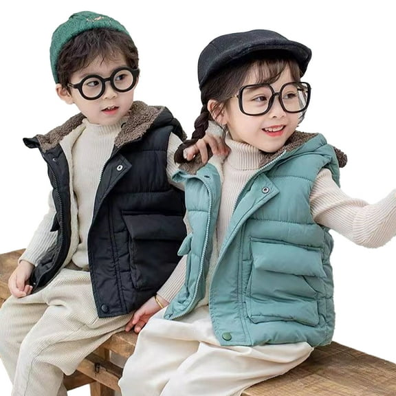 Esaierr 1-7Y Boys Girls Wide Shoulder with Pockets Vest Jacket for Toddler Kids,Sleeveless Jacket,Solid Color Zipper Waistcoat,Fall Winter down Jacket down Coats