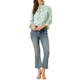 thumbnail image 2 of INSPIRAR CHIC Blusa de Mujer de Manga Larga con Lazo en el Cuello y Cuello con Volantes, Estampado Floral, Ocio, M Blanco Verde, 2 of 6