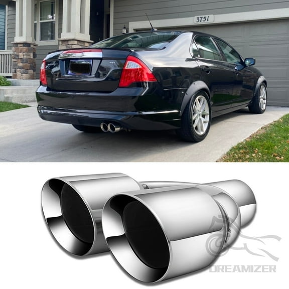 2.5" in 3.5'' out 9.5" Long Bolt-on Dual Exhaust Tip Rolled Edge Slant Cut Stainless Steel Square End One Change Two Double