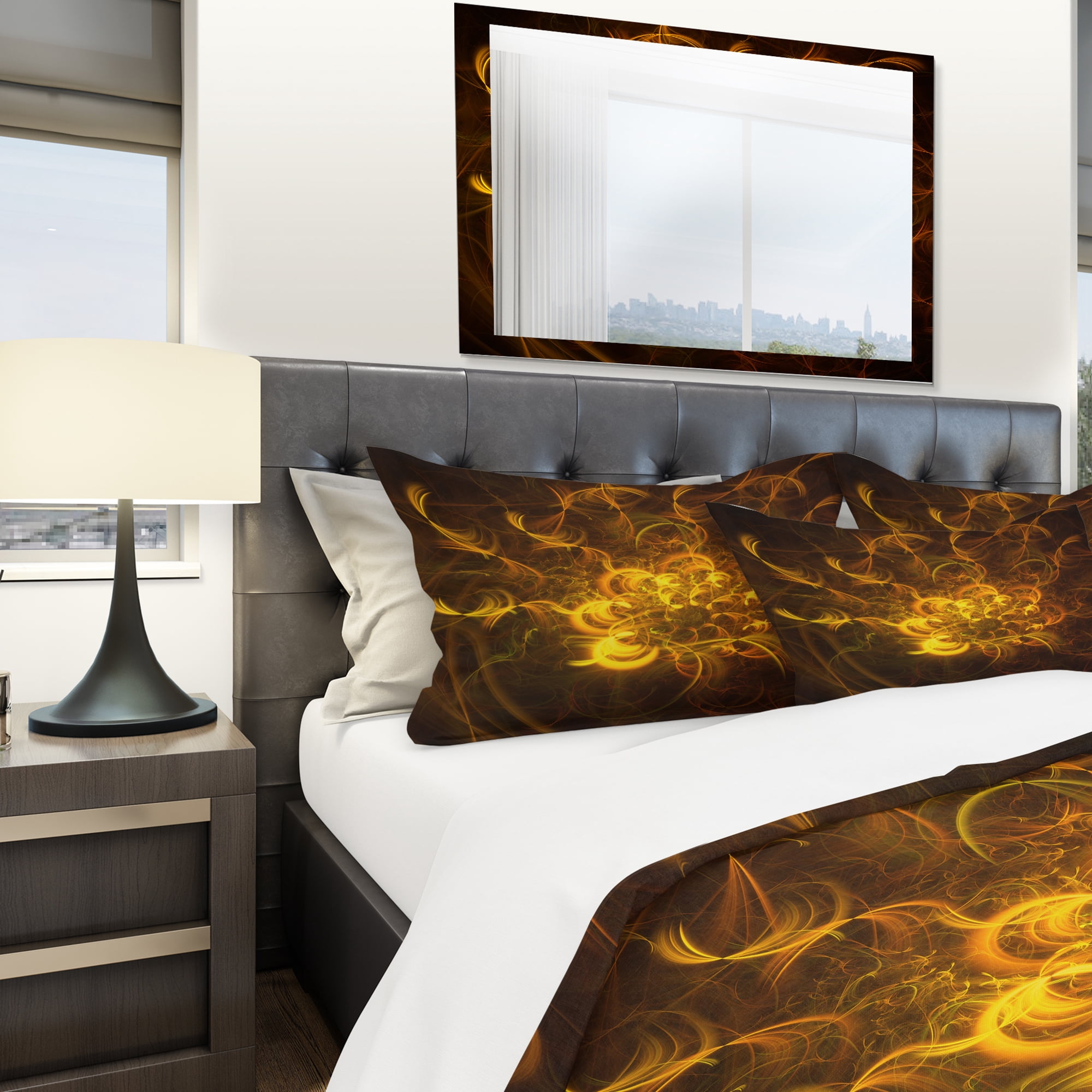 Designart 'Golden Fractal Flower in Dark' Modern & Contemporary Duvet Cover Set