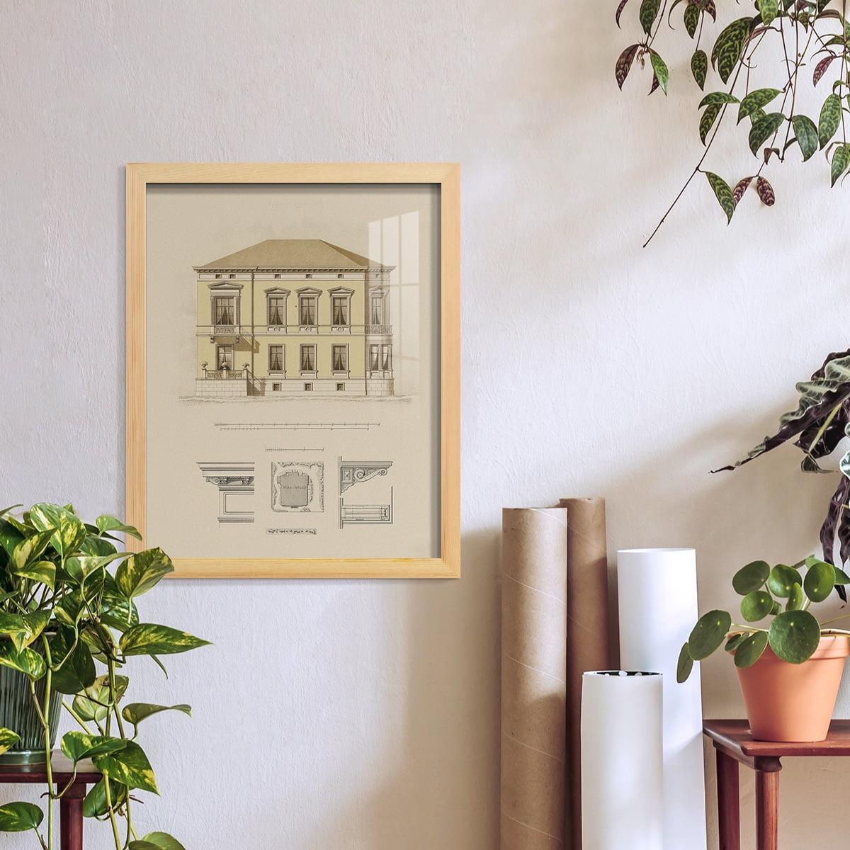 Estate and Plan VI -Framed Print w/glass-Natural Wood