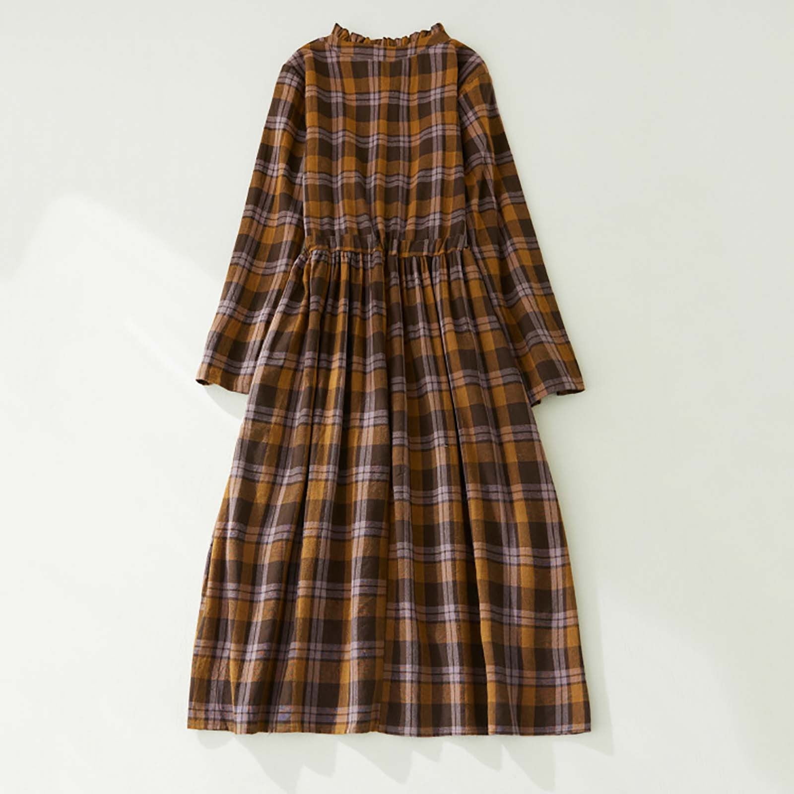 Meichang Plaid Midi Dresses for Women with Tie Waisted Cotton