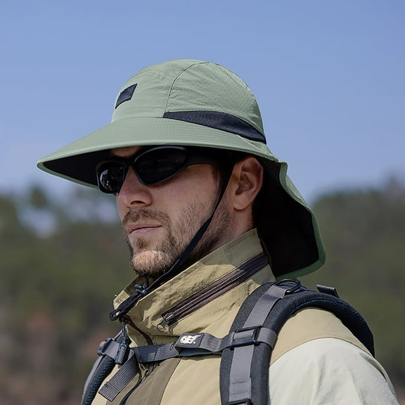 HCURIBAD Sun Hats for Men Clearance! Sun Hat Sun Wide Brim Bucket Hat Foldable Outdoor Baseball Cap with Shawl, Bucket Hat, Hats for Men, Beach Hats Army Green One Size