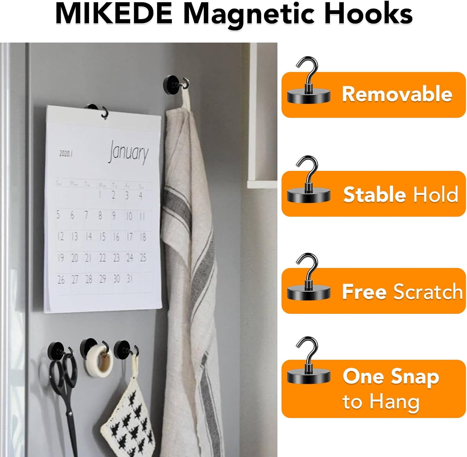 JJEAN-Magnetic Hooks Heavy Duty, 170LB+ Strong Black Magnets Hooks for Refrigerator, Rare Earth Neodymium Hooks with Epoxy Coating, Cruise Magnets with Hook for Hanging, Garage - 6 Pack