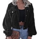 thumbnail image 1 of Abrigo Mangas Largas Linterna Recortada Color Sólido Botón Hasta Casual Pana Mujer Chaqueta Negro M, 1 of 6